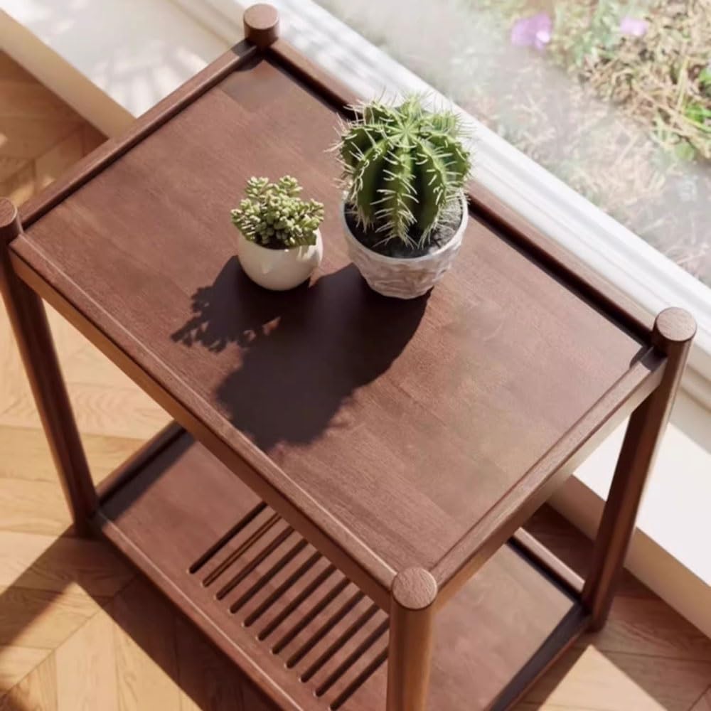 Stand Plant Portavasi a Due Piani Color Noce for Interni ed Esterni, divani, tavolino Laterale, Porta Bonsai in Legno