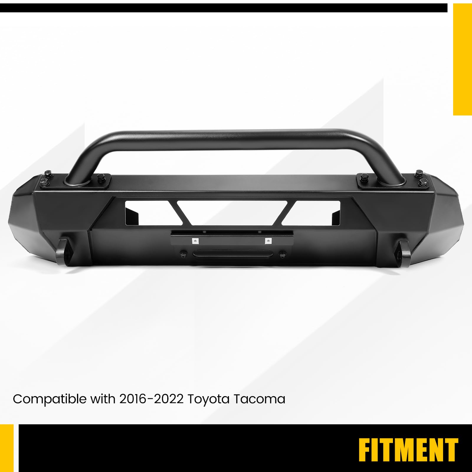 KUAFU Front Winch Bumper Compatible with 2016-2023 Toyota Tacoma Guard Bull Bar W/Winch Mount 4x4 Front Bumper Split Type Brush GuardFront Bumper Grill Grille Guard Protector Brush Push Bar Steel