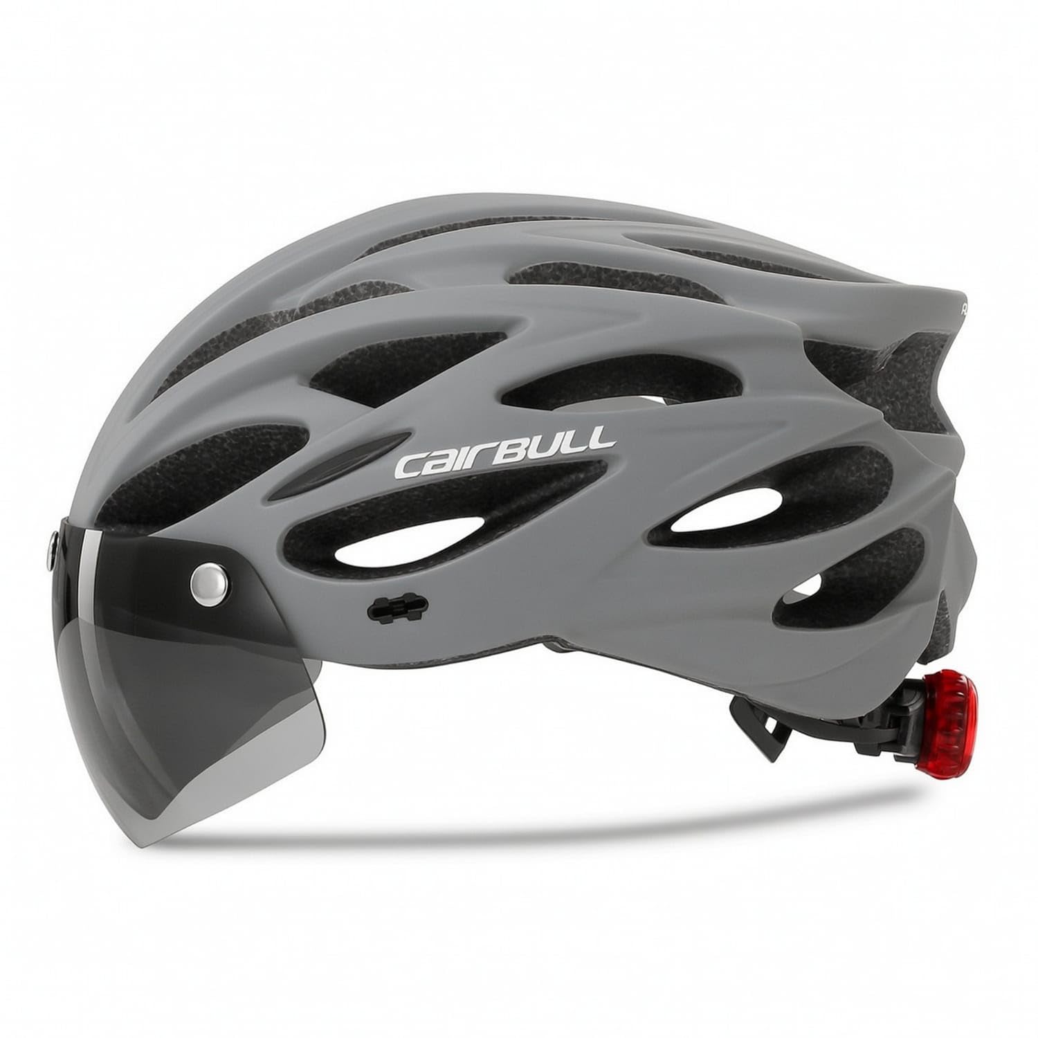 High Visibility Bike Helmet with Rear Light Breathable Helmet with Face Visor Vented Streamlined for Commuters, Cyclists, Commuting, Road Cycling, Mountain Biking, Gray, L-picture-17