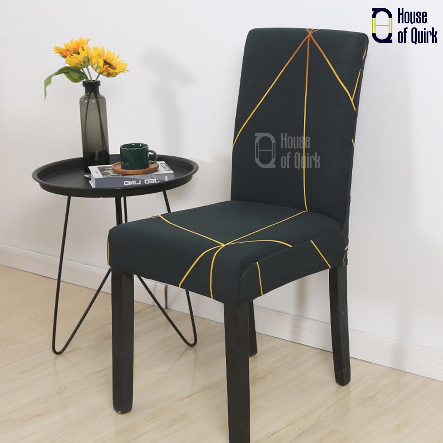 House of Quirk Dining Chair Cover with Table Covers for Kitchen Waterproof Dining Table Cloth (Green Gold Prism, 1 Table Cover + 4 Chair Cover) Polyvinyl Chloride (PVC),Rectangular 2