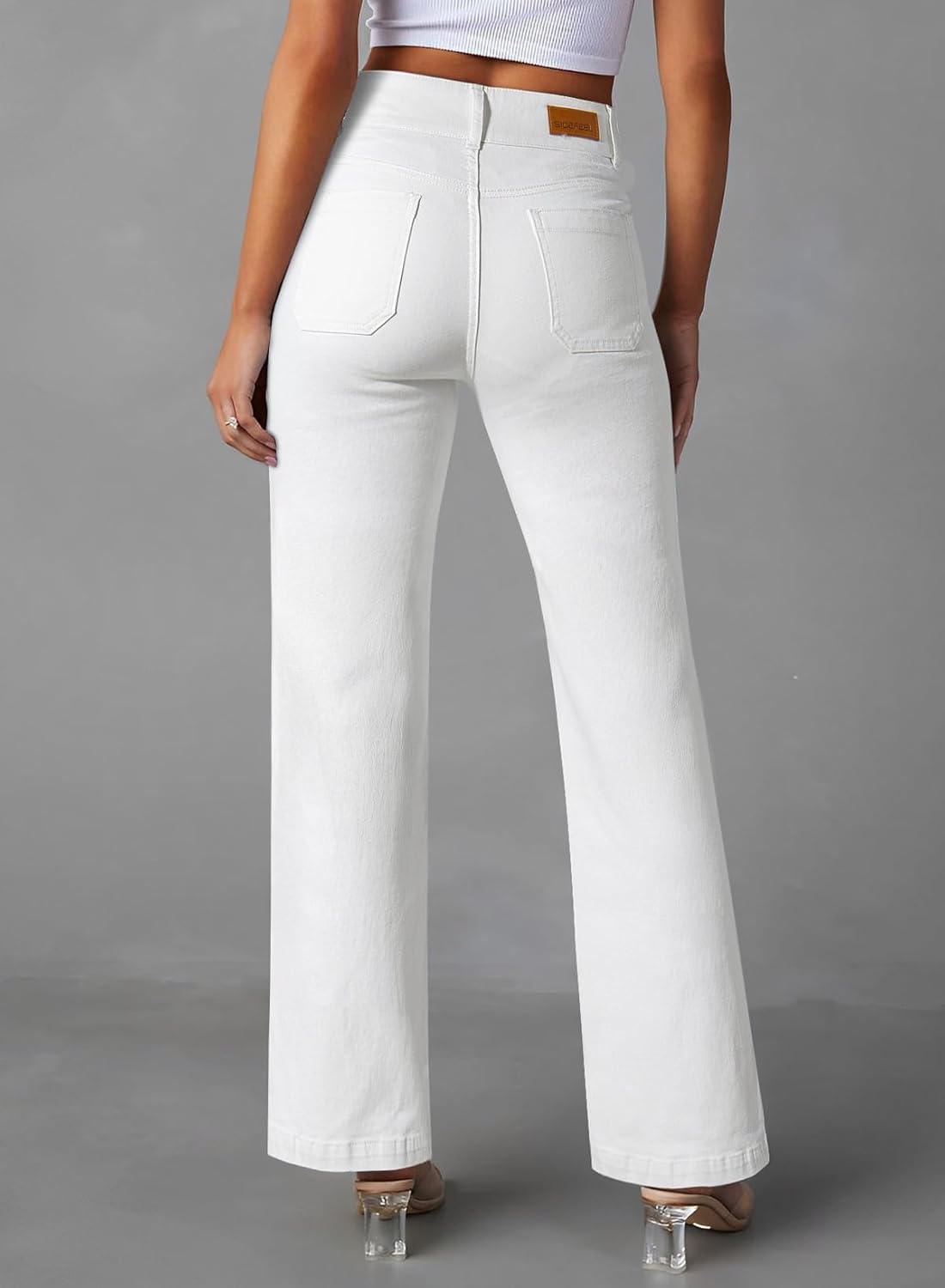Sidefeel Women's Wide Leg Jeans High Waisted Tummy Control Stretchy Pockets Front Straight Leg Jeans - Image 2
