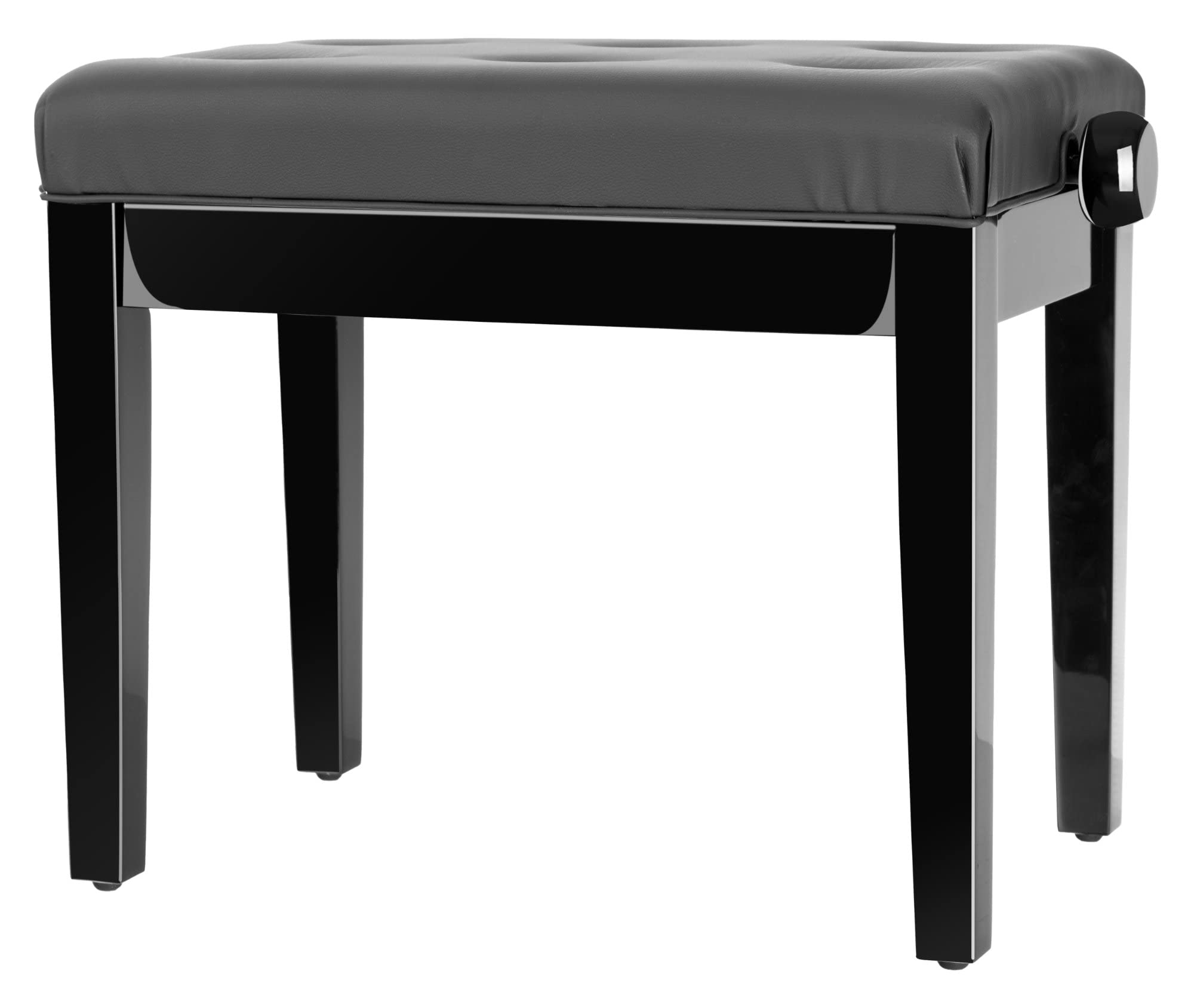 Classic Cantabile Pianobank Modell D - Hochwertige Pianobank - Schwarzes Polster aus Kunstleder mit Kapitonierung - Höhenverstellbar von 47,5-55,5 cm - 4-fache Kreuz-Mechanik - Schwarz Hochglanz