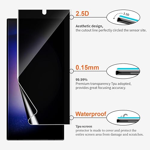 Miniatura 4 de QUESPLE Paquete de 2 Protector de pantalla de privacidad para Samsung Galaxy S23 Ultra (no de vidrio), ultrafino Soporte ultrasónico de huellas
