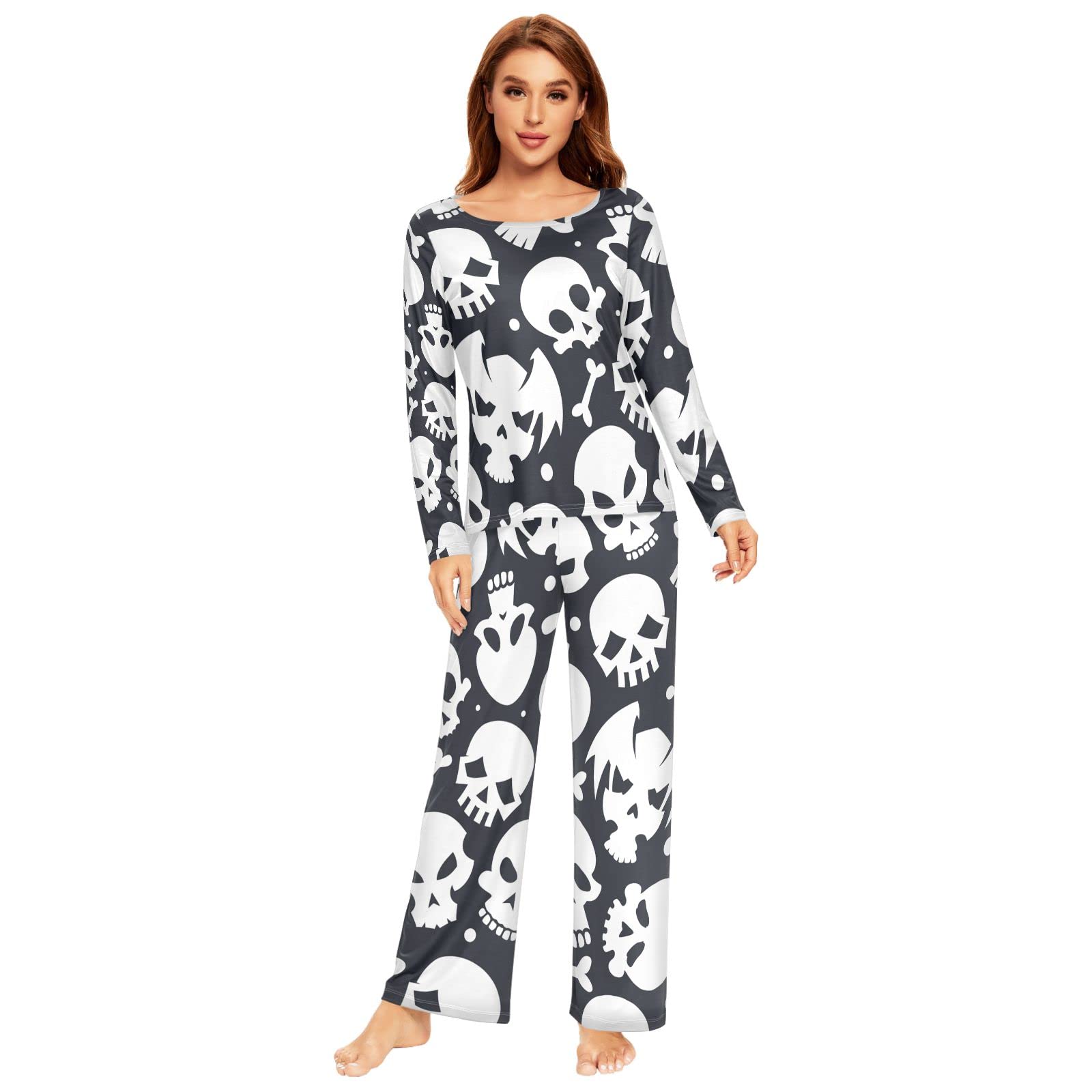 Anantty Womens Pajamas Sets Vintage Sugar Skull Pj Set Long Sleeve Top Long Pants 2 piece Loungewear Sleepwear Nightwear Multicolor