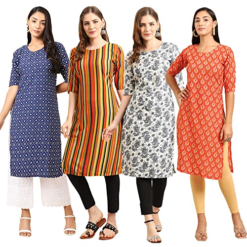 Image of Pinkmint Women's Crepe Digital Print Straight Kurta (Pack of 4)