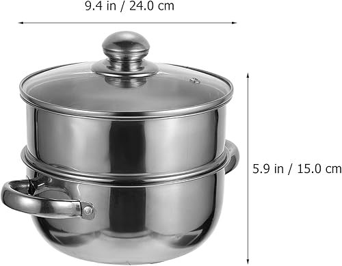 Miniatura 2 de Olla grande de acero inoxidable con tapa de vidrio, olla de metal, olla de jabón de doble capa, olla de caldera, utensilios de cocina al vapor, olla