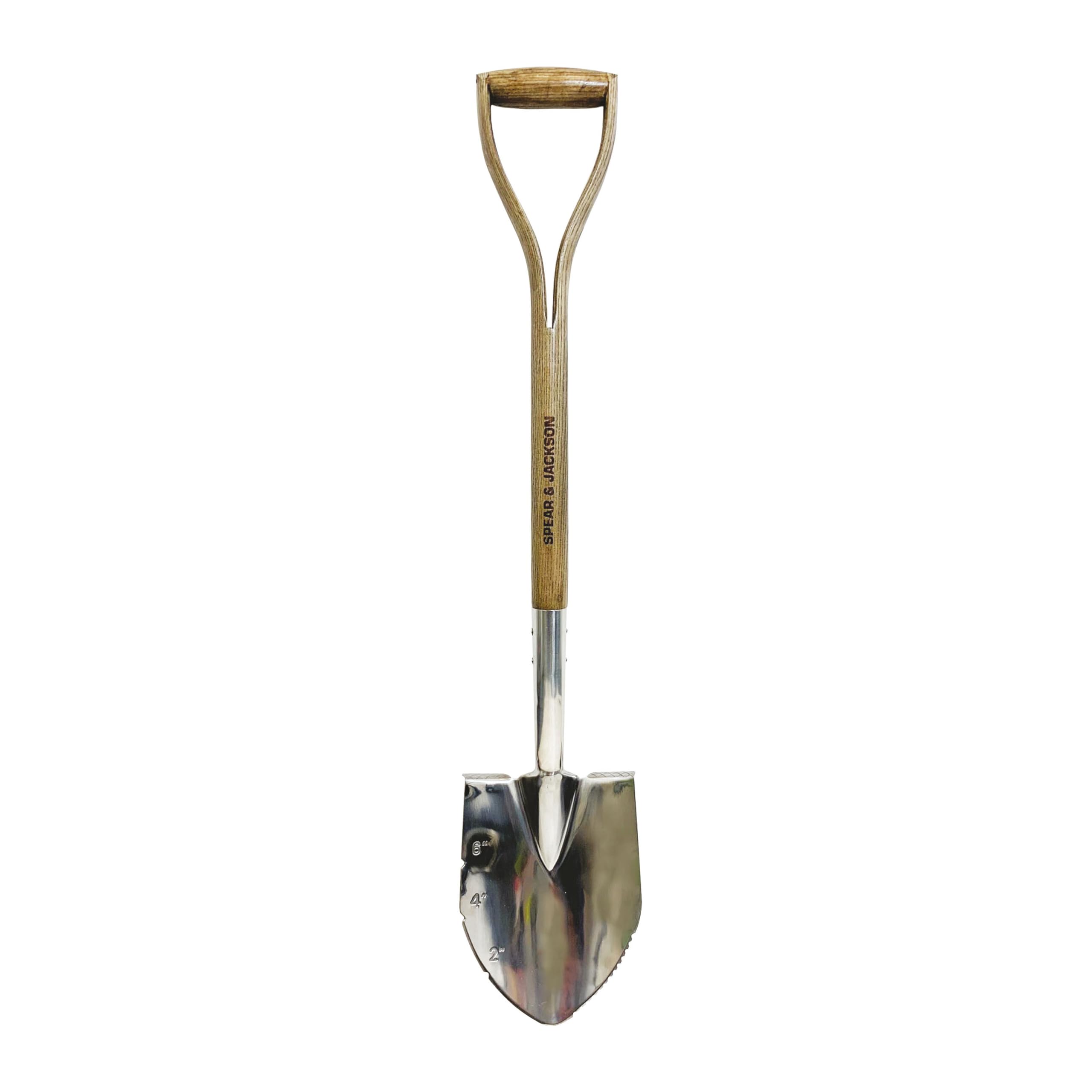 Spear & Jackson 4650PS Traditional Stainless Planting Spade – 91cm Ash Handle, Mirror-Polished Stainless Steel Blade, Depth Markings & Treaded Blade for Easier Digging