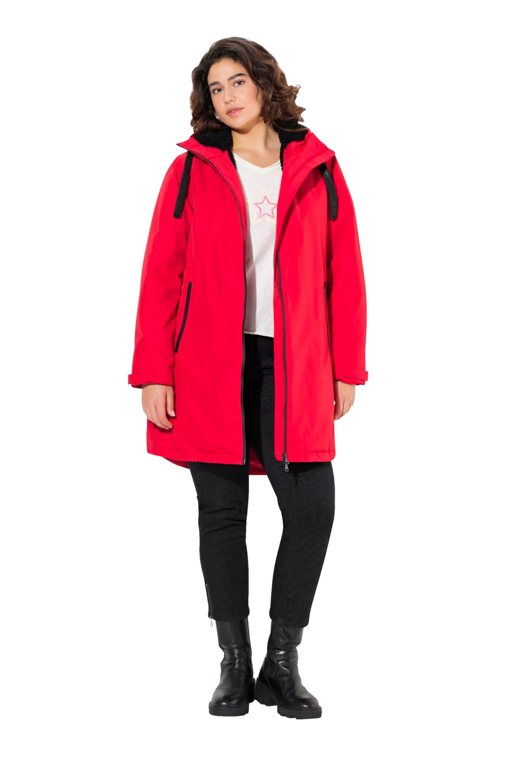 Ulla Popken Damen große Größen Übergrößen Plus Size HYPRAR Funktionsmantel, wasserdicht, Teddy-Kapuze 829670