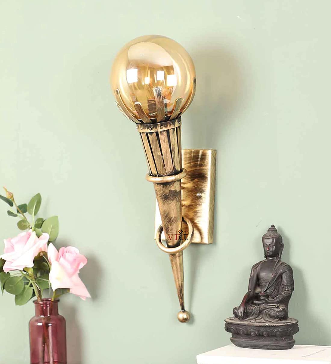 VRCT Antique Golden Finish 4 Watts to 9 Watts Bulb Mashaal Wall Light-picture-28