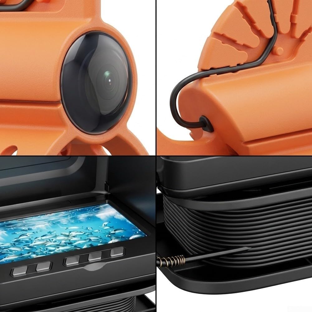 Przenośny wykrywacz ryb 4,3-calowy wyświetlacz USB-C szybkie ładowanie | Rozdzielczość 10 MP, ekran 5 cali, diody LED, do oglądania czystej ciemnej wody, wędkarstwa spławikowego i podlodowego