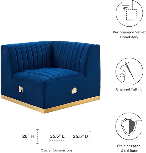 Miniatura 78 de Modway Conjure - Sofá seccional tapizado de terciopelo de alto rendimiento, con canal, silla sin brazos en negro y gris Negro-Gris,Negro