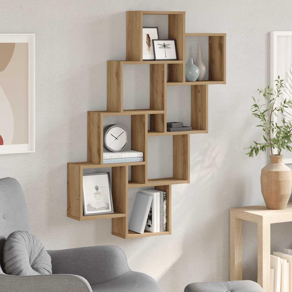 Estantería de pared de roble Artisan, 90 x 15 x 119,5 cm, de material de madera, diseño práctico para salón y dormitorio, ahorro de espacio, fácil de limpiar con paño húmedo