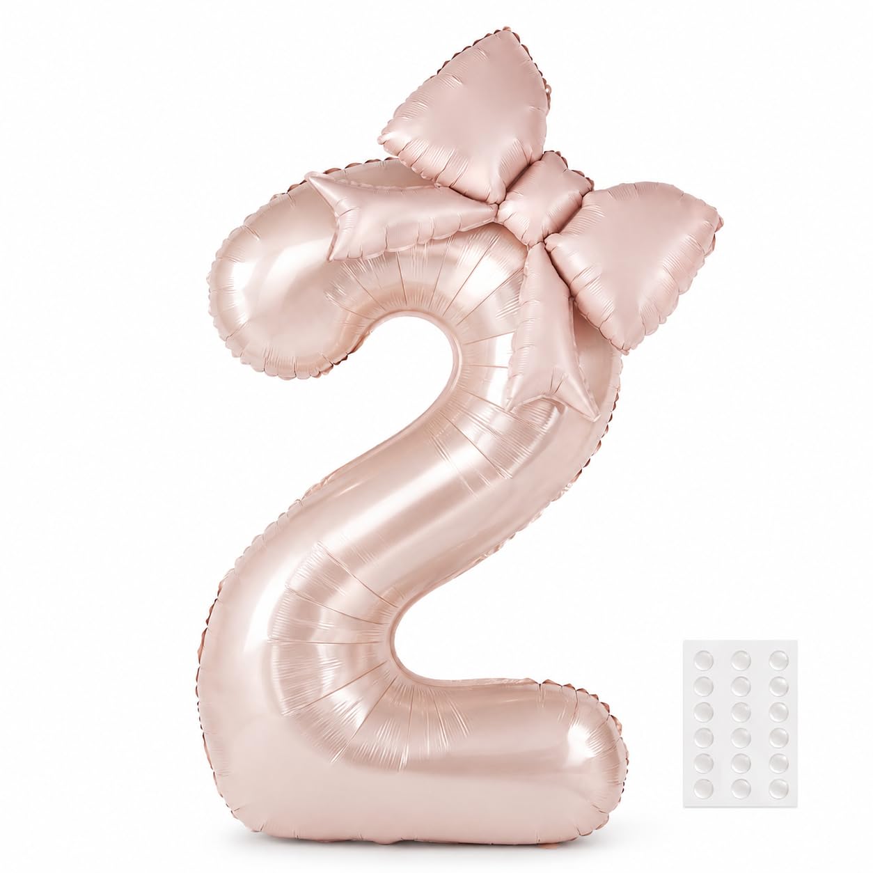 Number 2 Balloon, 40 Inch Foil Number Balloon with 21 Inch Pink Bow Balloon and Glue Dots, Giant Number Party Balloons for Celebration, Girl's Birthday Decorations