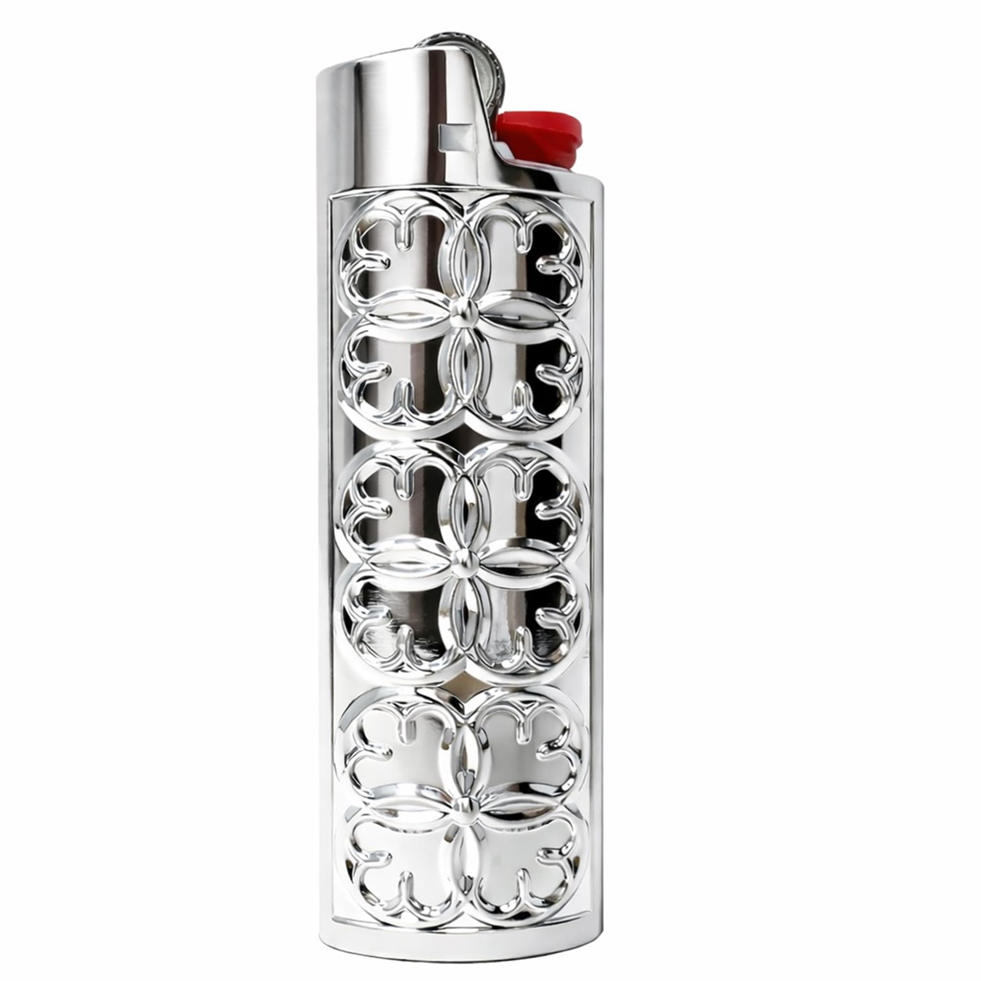 Metal Lighter Case Compatible BIC Standard J6 - Durable Lighter Cover and Holder Pouch for BIC Lighters, Design in Cherry Blossom Sakura in Silver