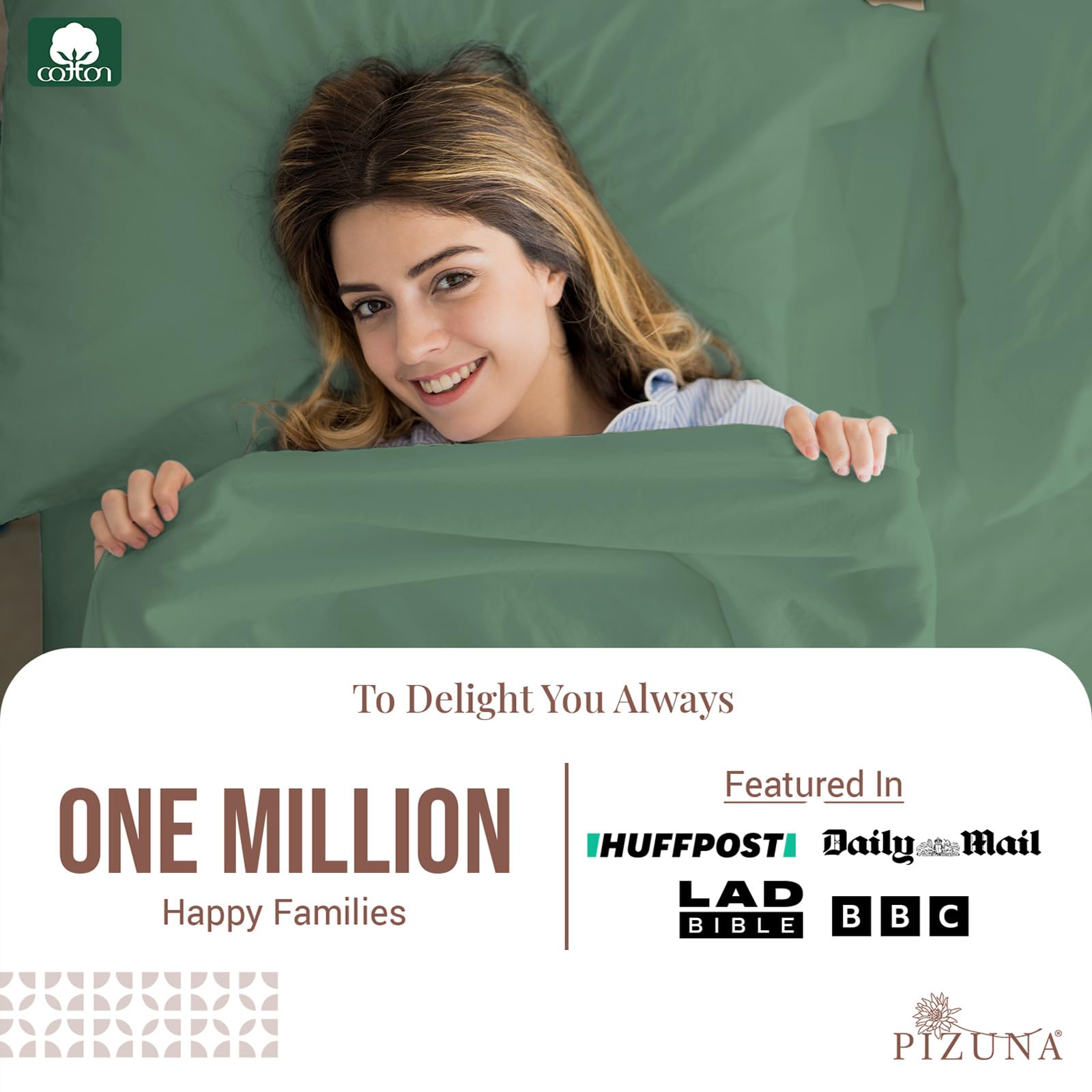 Pizuna 100% Cotton Super King Flat Sheet Hedge Green, 400 Thread Count Long Staple Cotton Flat Sheet Super King 300x280 cm - Image 2