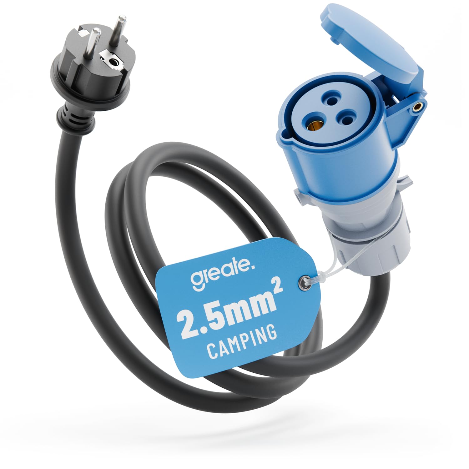greate Wtyczka ze stykiem ochronnym 16 A na złącze CEE – adapter CEE kabel 230 V z kablem o długości 150 cm i ochroną IP44 – wtyczka do przyczepy kempingowej – akcesoria kempingowe i kempingowe