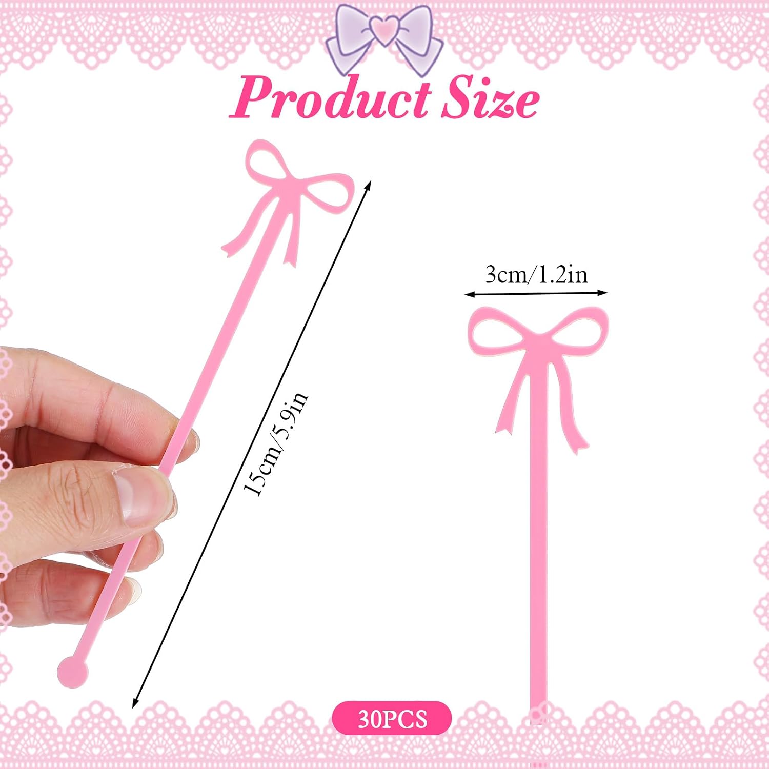 JIEYAO 30 Pack Pink Coquette Acrylic Bow Drink Stirrers, Swizzle Sticks Cocktail Picks for Cocktail Coffee Reusable Stirrers for Bachelorette Wedding Bridal Shower Party Decor Decorations Supplies