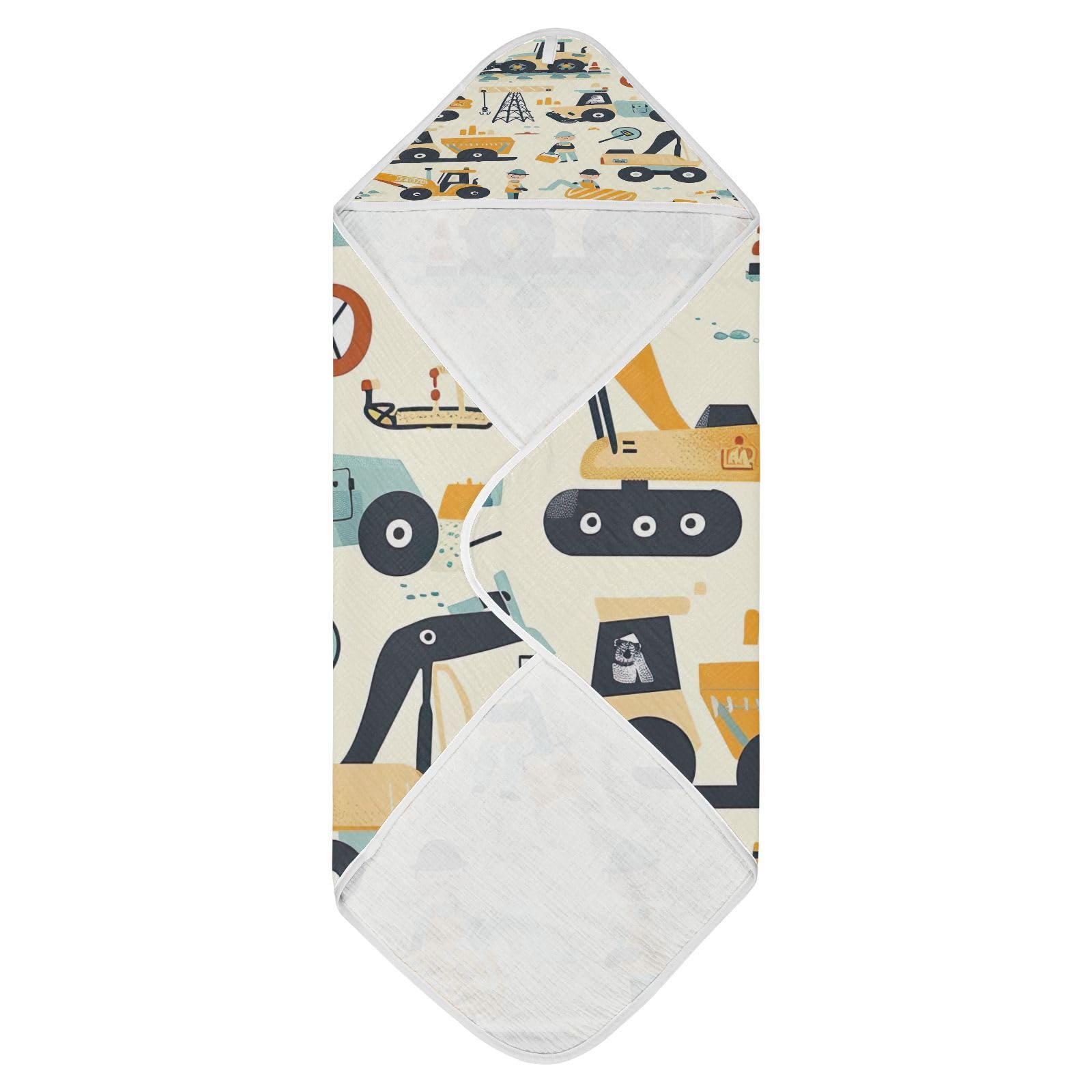 Bulletgxll Cartoon Construction Theme Baby Hooded Towel Cotton Baby Bath Towel Soft and Absorbent Baby Towels for Newborn, Infant, Toddler (30 x 30 Inch)