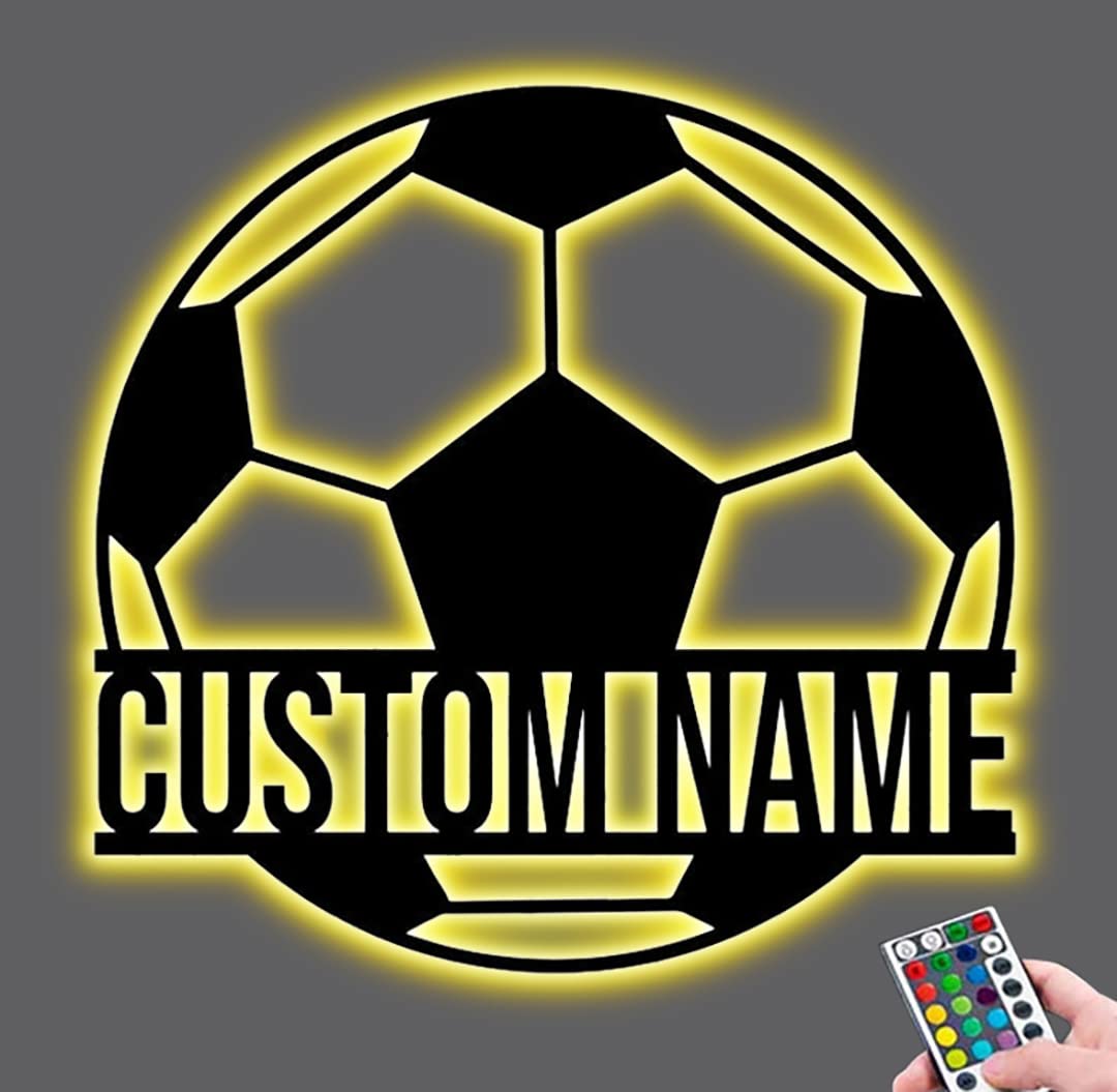 Personalized Football Neon Signs for Wall Decor Custom Name soccer Wall Ornament with 16 Colors LED Night Light Sports Theme Metal Wall Art Room Home Decor