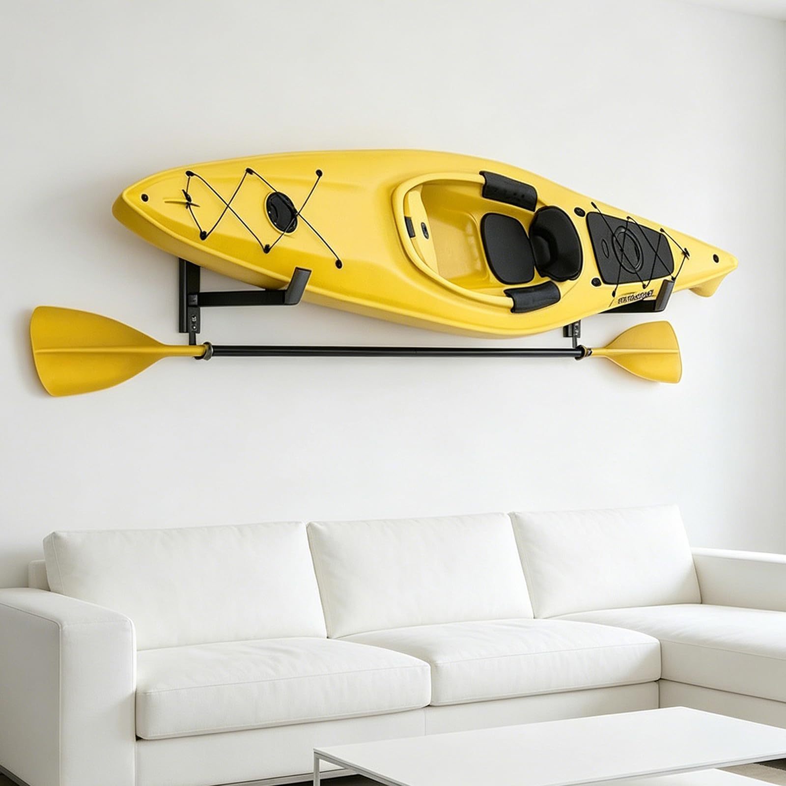 An der Wand montierter Kajakständer für Garagenaufbewahrung, 2er Pack Kleiderbügel aus Stahl mit gepolsterten Armen, erhöhten Enden, Haken für Paddel und Taschen Bootshalter in der Nähe, Wandhalter,