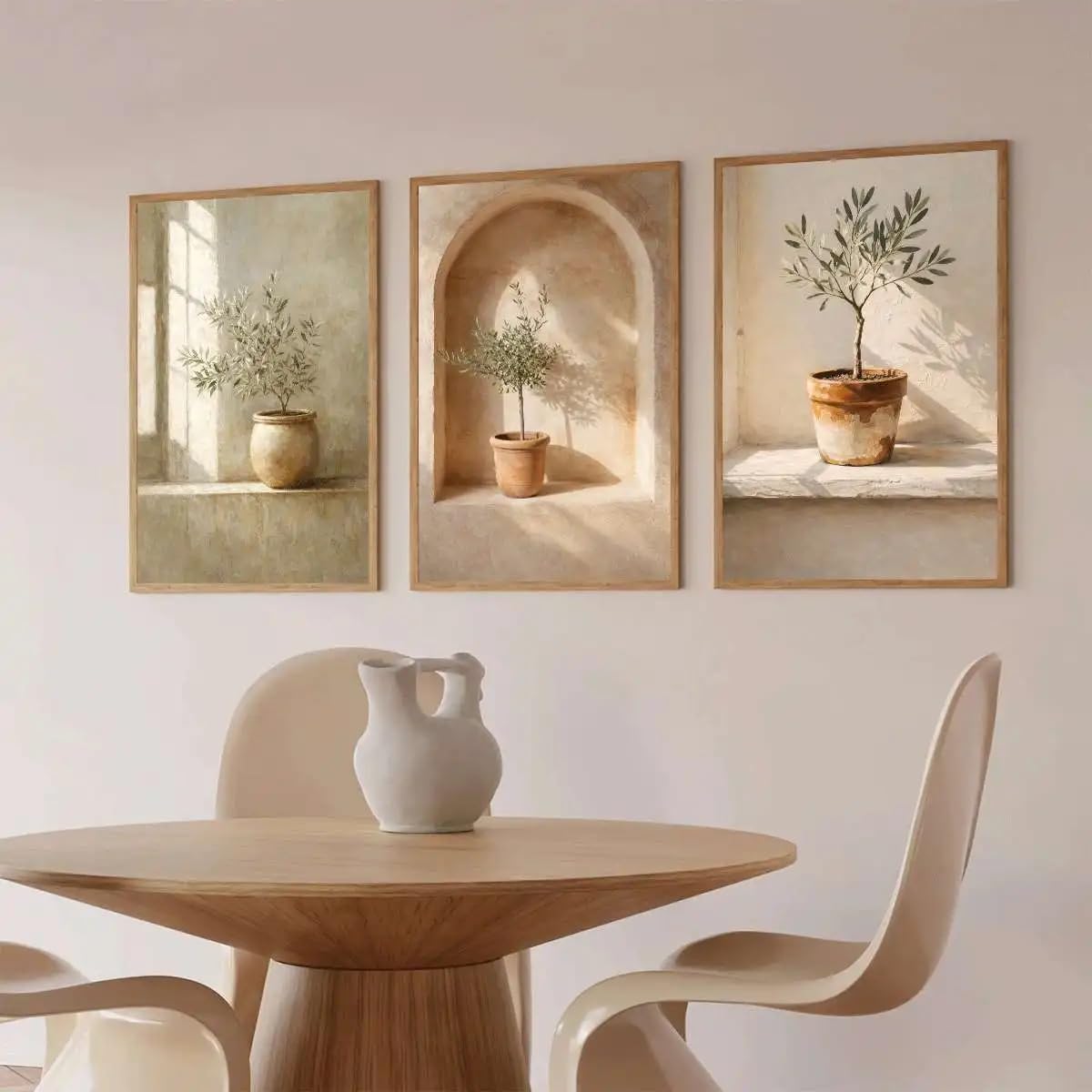 Dittelle Quadro su tela in stile boho con stampa di piante, poster con piante in vaso illuminate dal sole, decorazione murale retrò (60x90 cm/3 pezzi senza cornice)