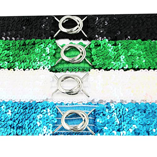 AIBEARTY 4 Pack Women Girls Sparkly Glitter Sequin Stretchy Elastic Waist Belt Wide Dress Belt Corset Cinch Belt4