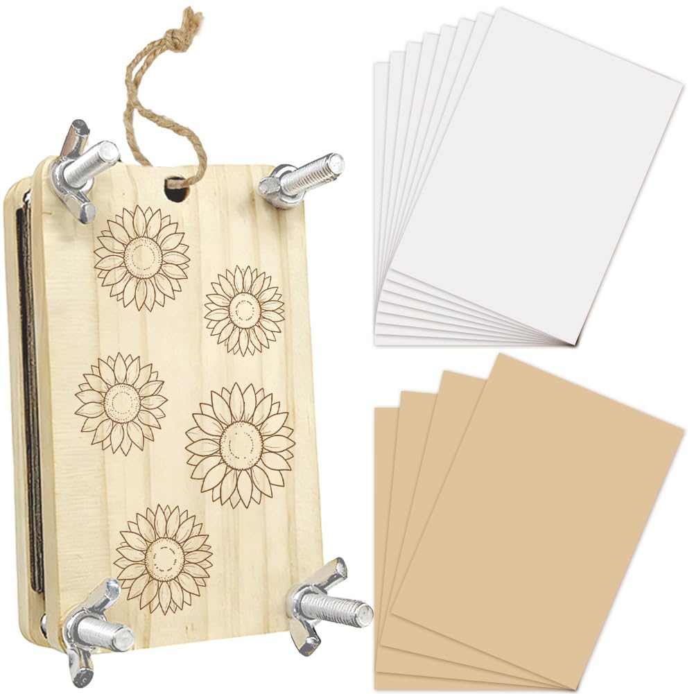 PRESSINART Flower Press Kit for Beginners 2.5 x 3.9 Inch Sunflower Pattern 4 Layers Plant Pressing Book Rectangle Small Pocket Press Boards, DIY Botanic Flower Preservation for Bookmark Frame Wedding