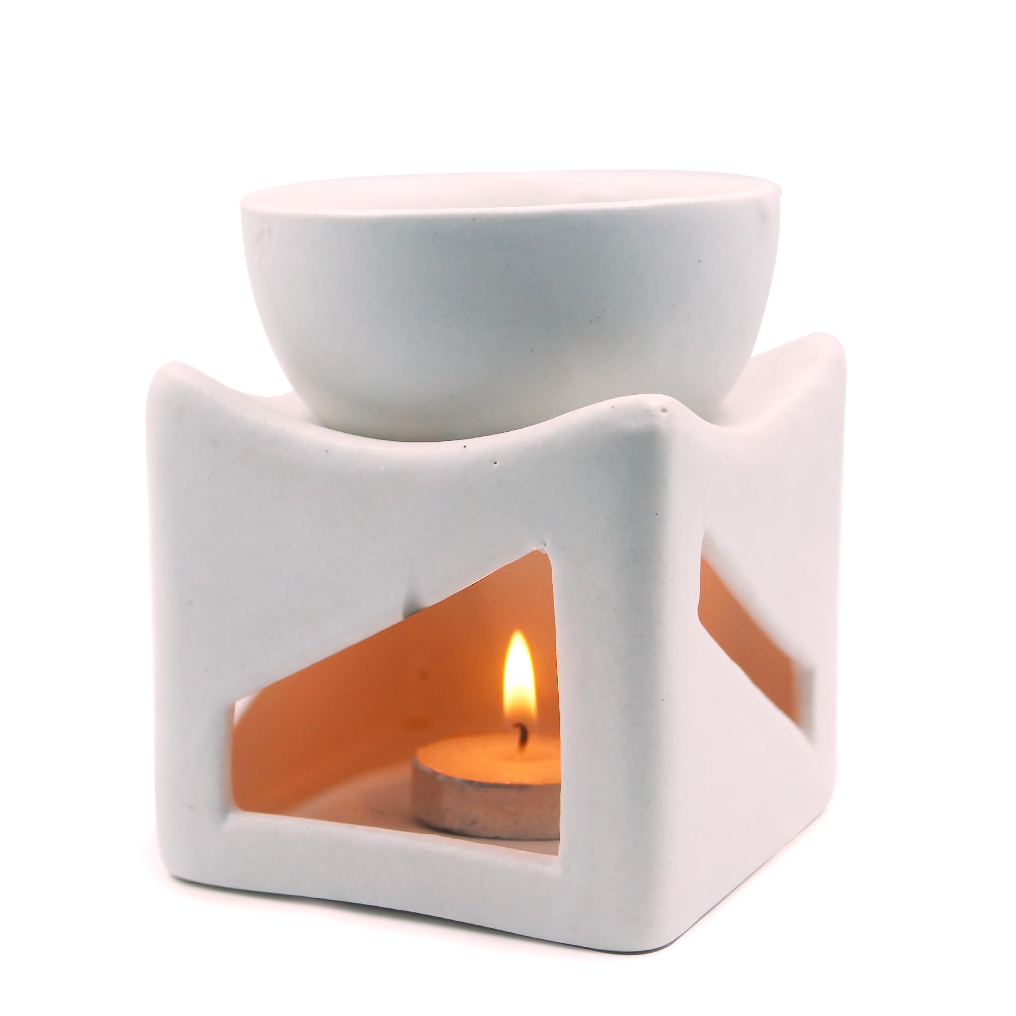EYUVAA LABEL Ceramic Tealight Candle Holder Oil Burner, Aromatherapy Aroma Oil Diffuser for Home with 2 Tealights, Essential Oil or Wax Melts Burner (White) 1