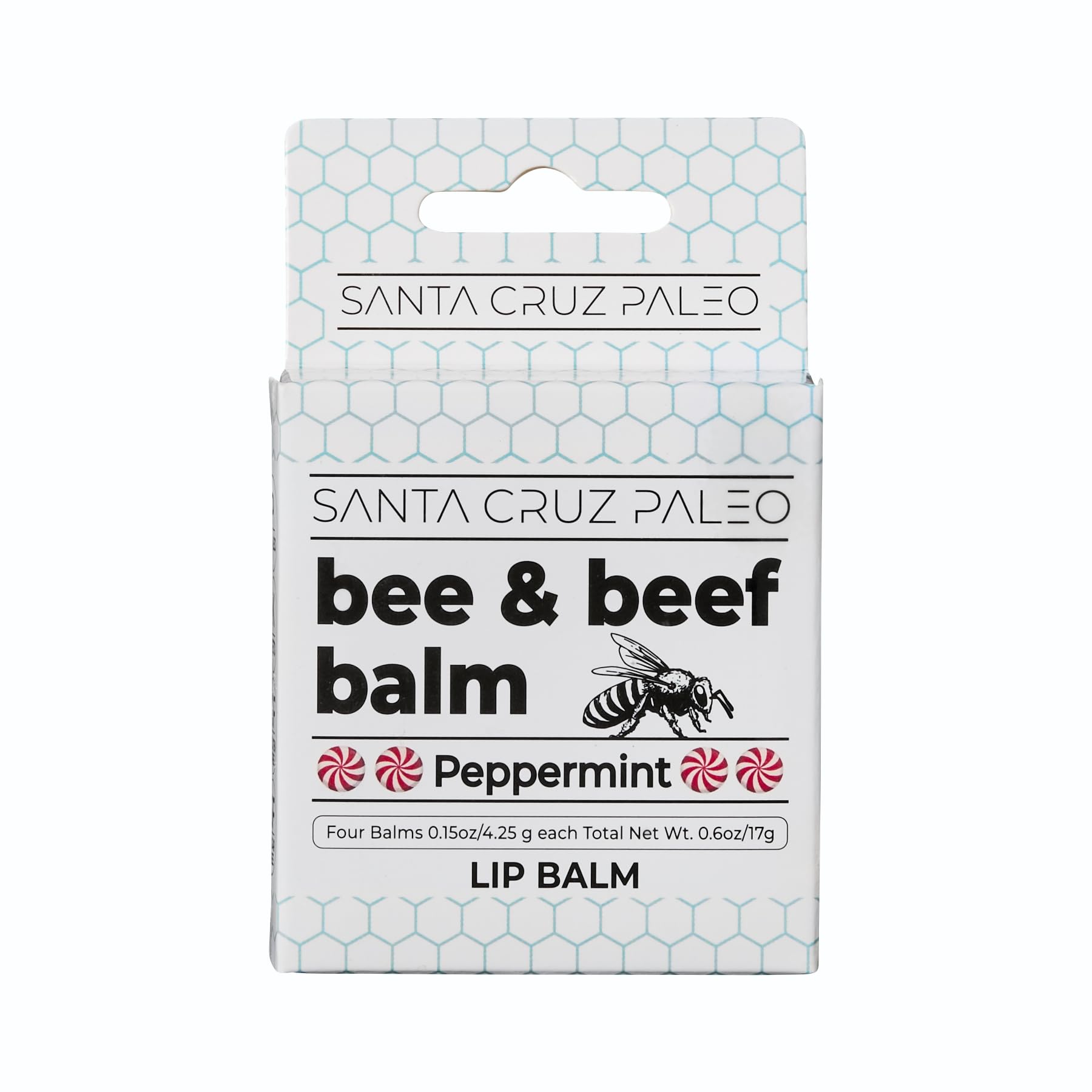 Santa Cruz PaleoGrass Fed Beef Tallow & Beeswax Peppermint Lip Balm, 1 Pack, Beef Tallow for Skin Care Moisturizer, Hypoallergenic for Sensitive Skin, Long Lasting & Vitamin Rich, Peppermint