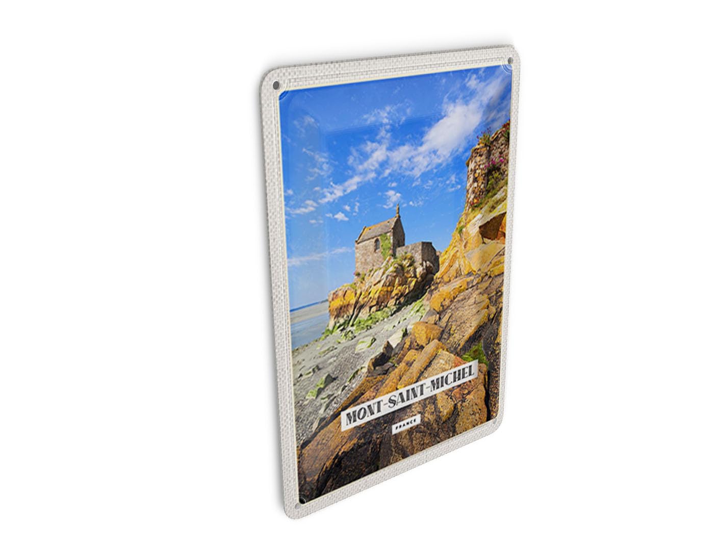 Femer Tin Postcard Travel 10 x 14 cm Moint-Saint-Michel Travel Destination Tourism Sign