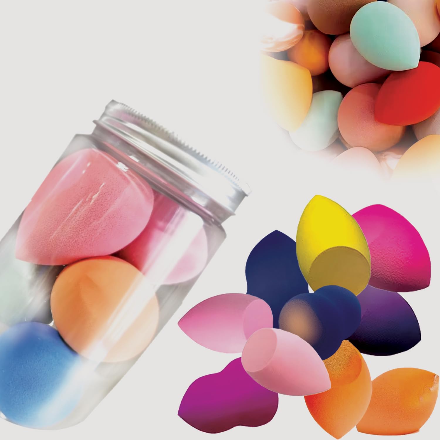 TEMPERIA (10 pcs) Beauty Blender Set with Plastic Jar - Soft Powder Puff Face Makeup Sponge for Liquid Foundation, Creams, Powders, Wet and Dry Makeup - Multicolour-picture-29