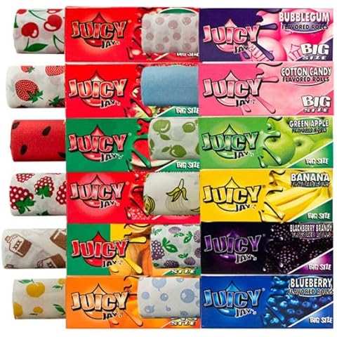 JUICY JAYS Flavoured Big Size Rolls Rolling Smoking Papers RIPS Fruity Flavours (Raspberry, 6) Cover
