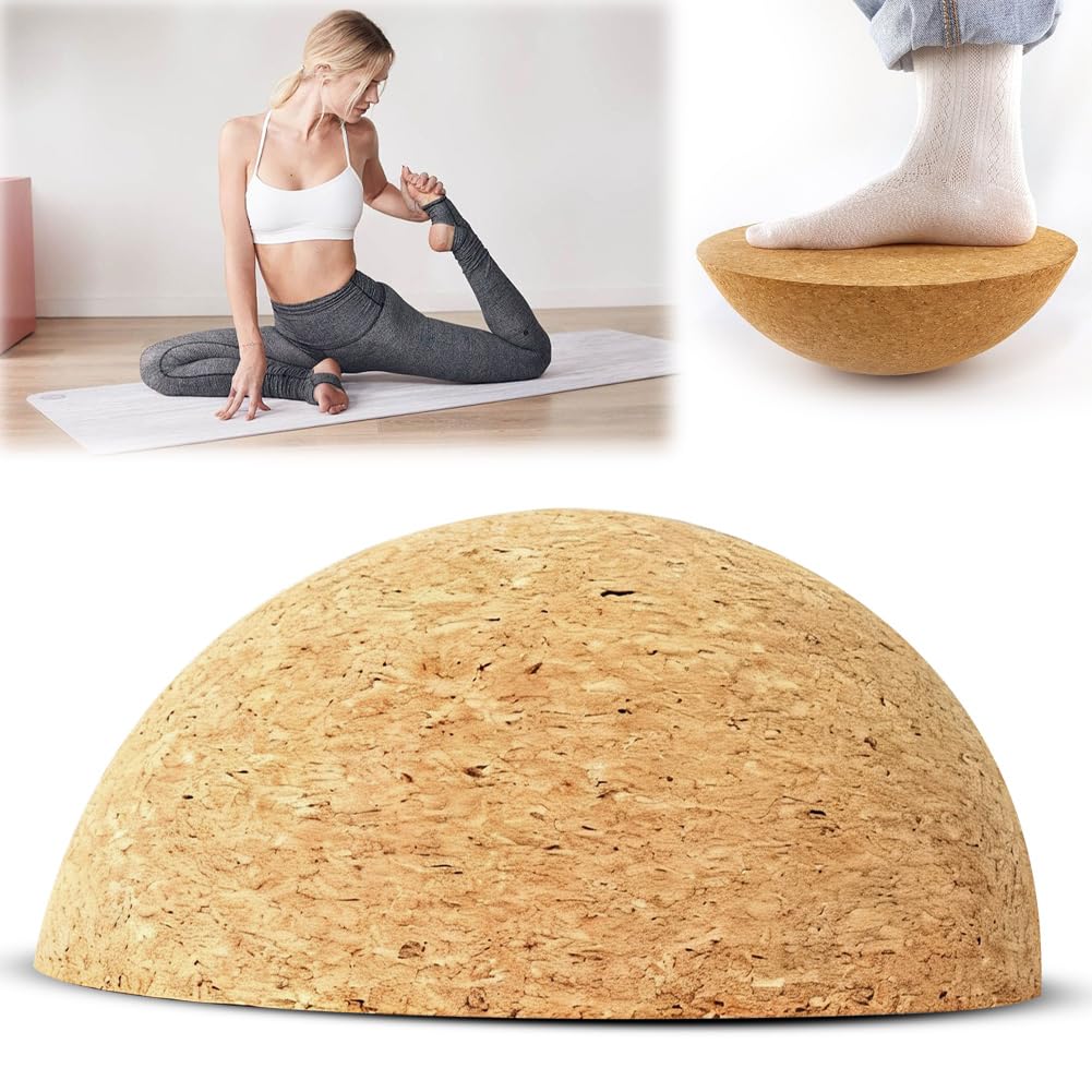 Cork Balance Board Semisphere, Balance Trainer for Kids and Adults, Solid Cork Training Hemisphere, Cork Semi-Sphere for Yoga, Rehab, Fitness and