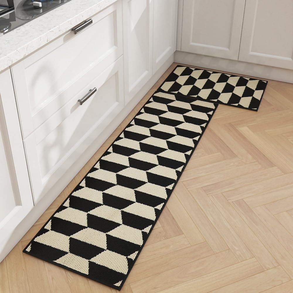 GIB Kitchen Mats for Floor Set of 2, 17.7"x28"+17.7"x59" Kitchen Rugs Non Slip/Skid Washable Runner Rugs, Stain Resistant Comfort Standing Mats for