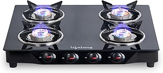 Glass Top Gas Stove, 4 Burner Gas Stove, Black (ISI Certified,1 year warranty with Doorstep Service)