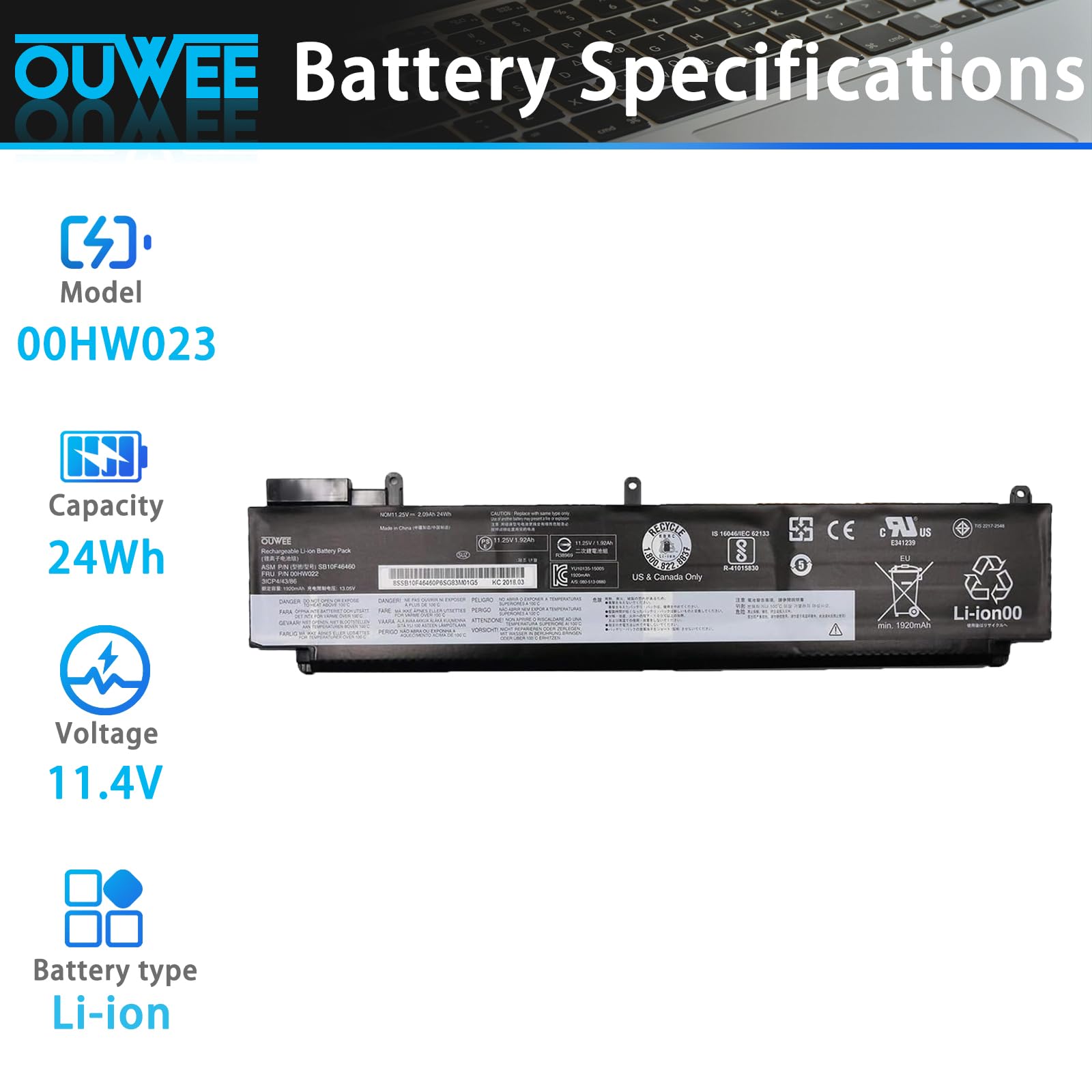 Amazon.com: OUWEE 00HW023 SB10F46461 Laptop Battery Replacement