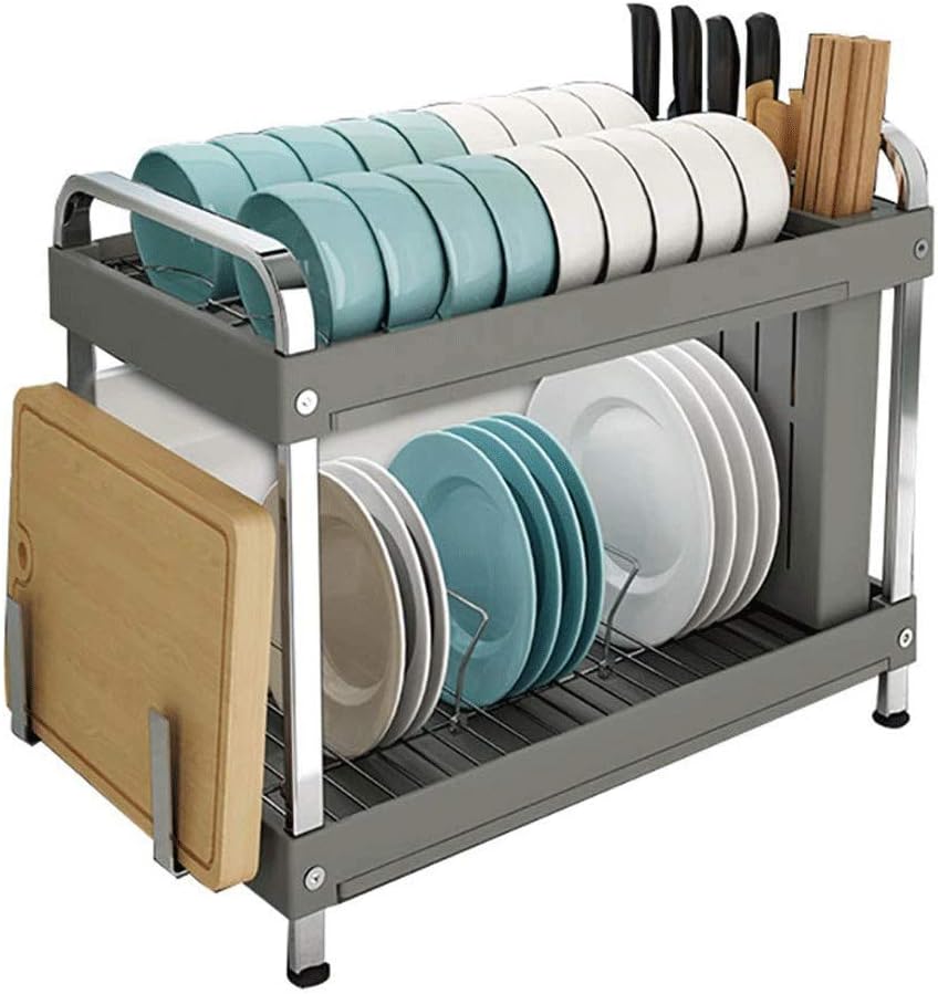 Dish Rack Dish Rack Drain Rack Kitchen Racks Place Dishes Plate Knife Rack Stainless Steel Drying Tableware Double Storage Cabinet