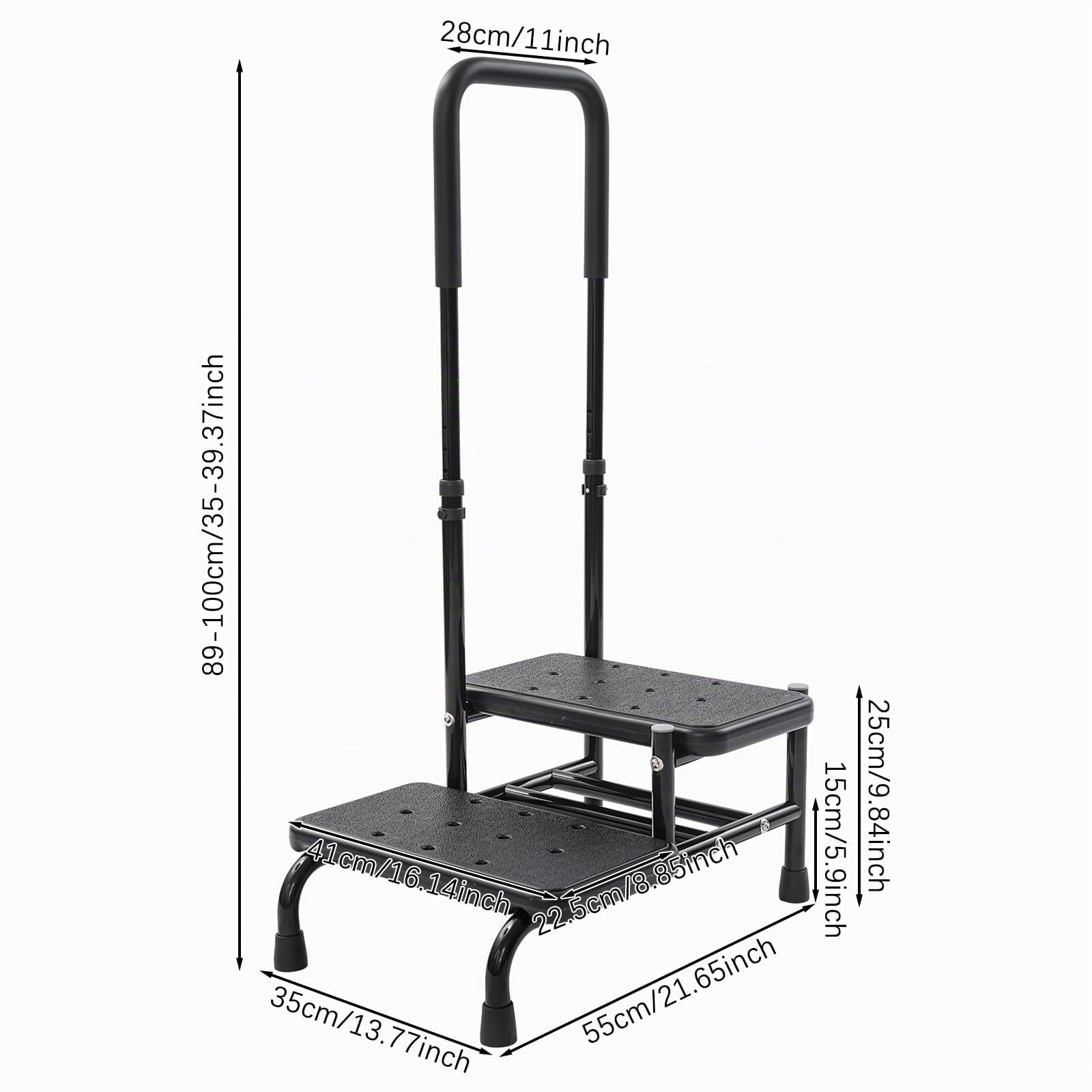 Escalera de seguridad móvil para personas mayores, antideslizante, 2 peldaños con pasamanos ajustable, para bañeras, camas y vehículos, hasta 135 kg