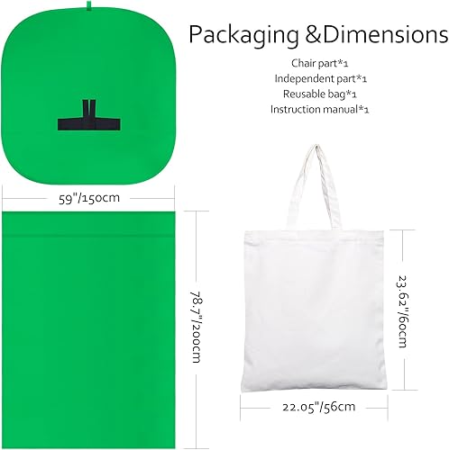 Miniatura 5 de Silla de pantalla verde portátil, telón de fondo verde de 59 pulgadas con soporte, fondo verde plegable de doble cara, llave croma, para