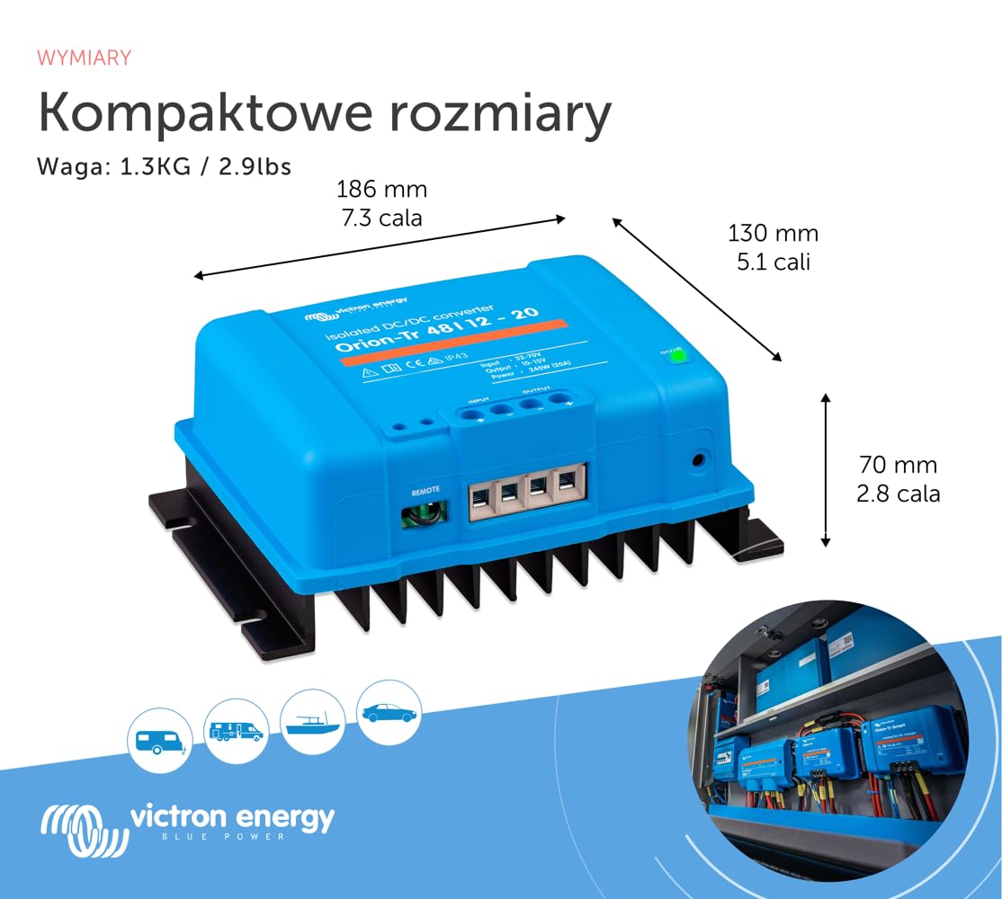 Victron Energy Orion-Tr IP43 48/12-Volt 20 amp 240-Watt Konwerter DC-DC, Izolowany