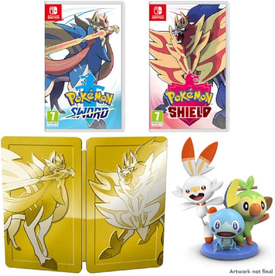 Pokemon Sword and Shield Dual Edition (Nintendo Switch) + Pokemon Figurine Gift