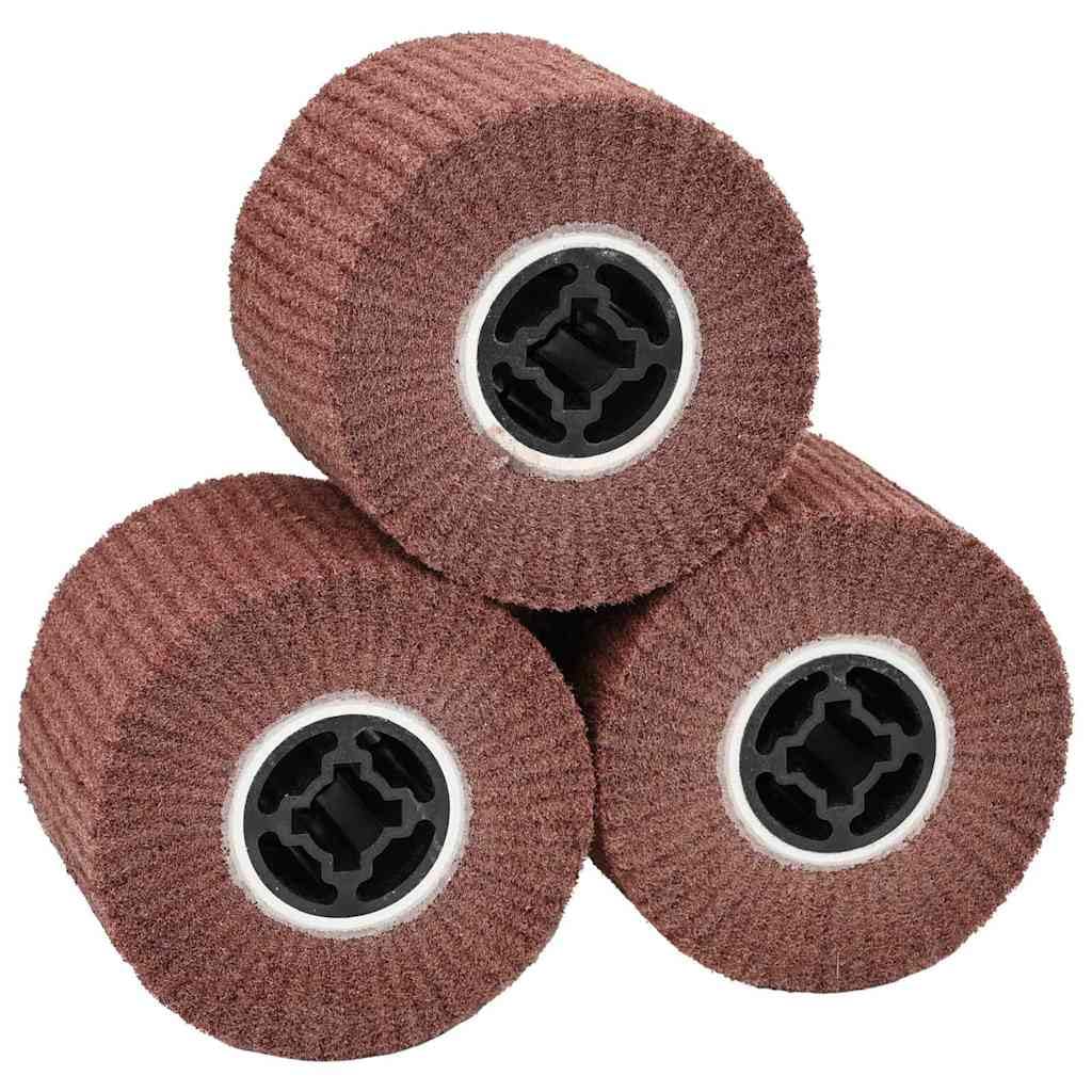 3 rotoli abrasivi marroni in fibra sintetica, 12 x 12 x 10 cm, carta abrasiva robusta per legno, metallo, pietra, plastica, con meccanismo Cam-Lock, versatile, per officina e professionisti