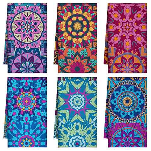 Boyiee Set of 6 Mandala Kitchen Towels Absorbent Boho Dish Towels 24 x 16 Inches Multicolor Hand Dishcloths Mandala Lover Gifts for Farmhouse Kitchen Bathroom Decorations