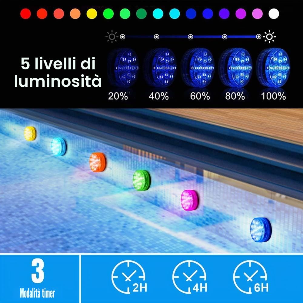 4 Pezzi Luci per Piscina,16 Colori Piscina IP68 Impermeabile LED, Immersione Subacquea Candele Subacquea Light con 2 Telecomando per Vasca da Bagno, Acquario, La Cerimonia Nuziale,Partito