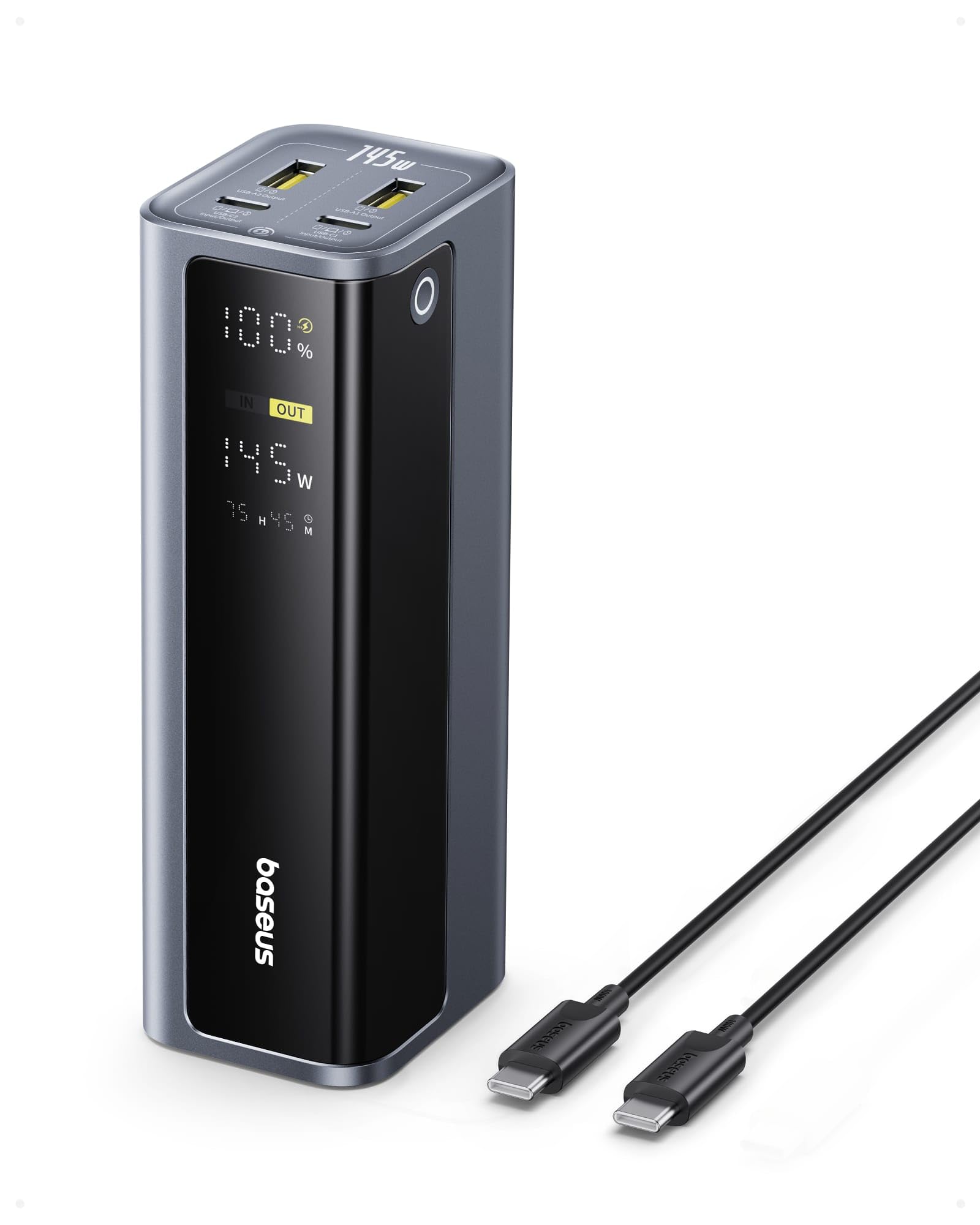 BaseusEnerGeek Laptop Powerbank 145W 20800mAh, External Battery with 2 x USB-C PD 3.0 100 W Max Fast Charge, Compatible with Dell, HP, SteamDeck, iPhone 16/15/14/13, iPad
