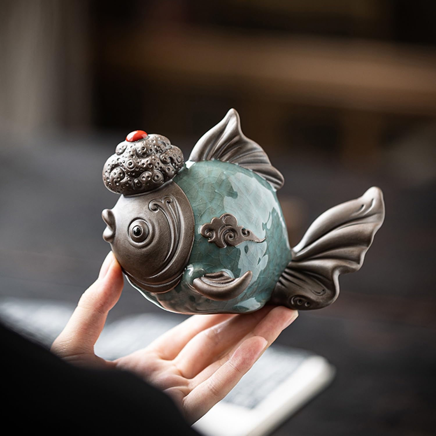 figurki zwierzątek， Ceramiczny zestaw do herbaty z karpia, akcesoria do rękodzieła, dekoracja stołu, ozdoby na biurko na ceremonię herbacianą
