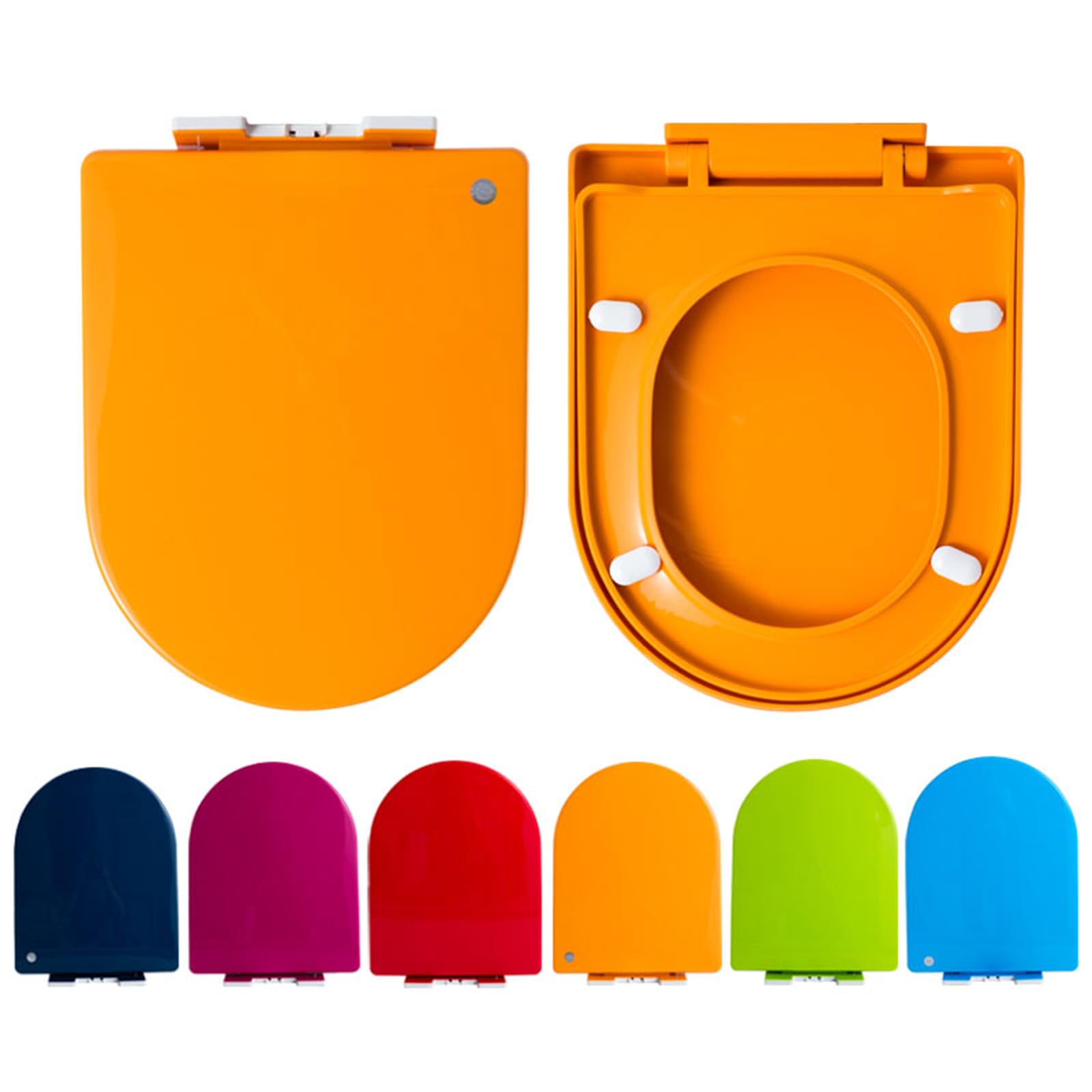 D Shape Toilet Seat, Soft Close Loo Seat with Easy Top Fix, One Button Quick Release for Cleaning, Colored Thicken Toilet Seat Soft Close,Orange,360 * 445mm [Energy Class A]