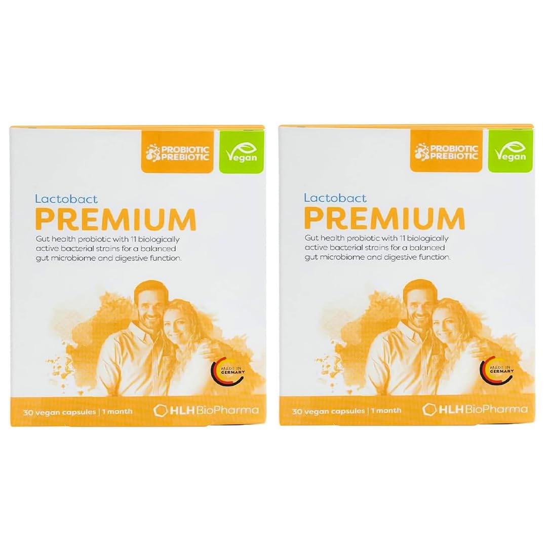 HLH BioPharma Lactobact Premium Probiotics for Women & Men's, 8 Years+ Children, Adults with Micro Encapsulation 30 Vegan Capsules - Boost Immune System, 2 x 30 Servings, 2 x 1 month (Pack of 2)