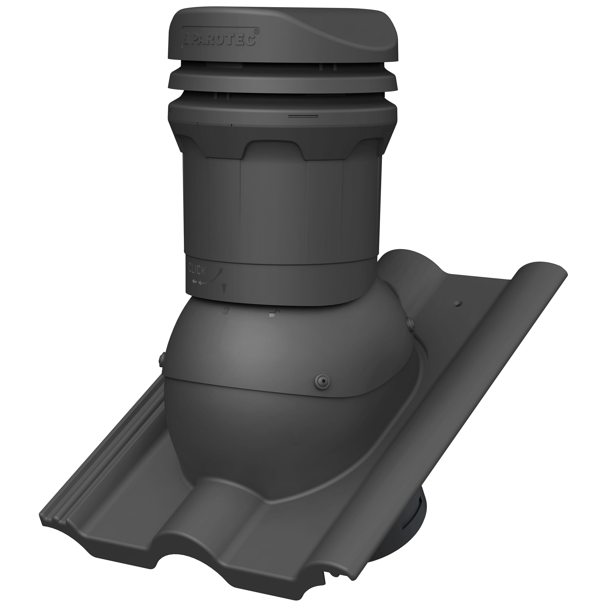 Parotec Entlüftungskamin DN 125 mm – niedrige 325 mm – passiv Dachlüfter für BRAAS FRANKFURTER BENDERS MECKLENBURGER Dachziegel – Dachentlüftung | Lüftungsziegel – RAL 7016 Anthrazit