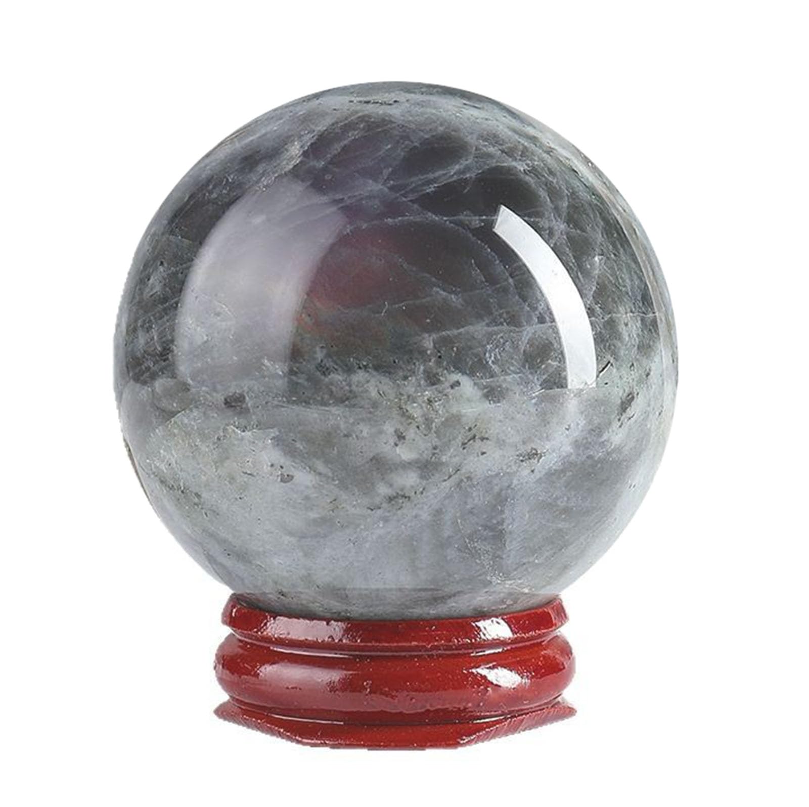 KCDFDVJFBM Purple Labradorite Crystal Ball Sculpture Figurine Gemstone Sphere with Wooden Stand for Divination Home Decoration Gift,60~70mm